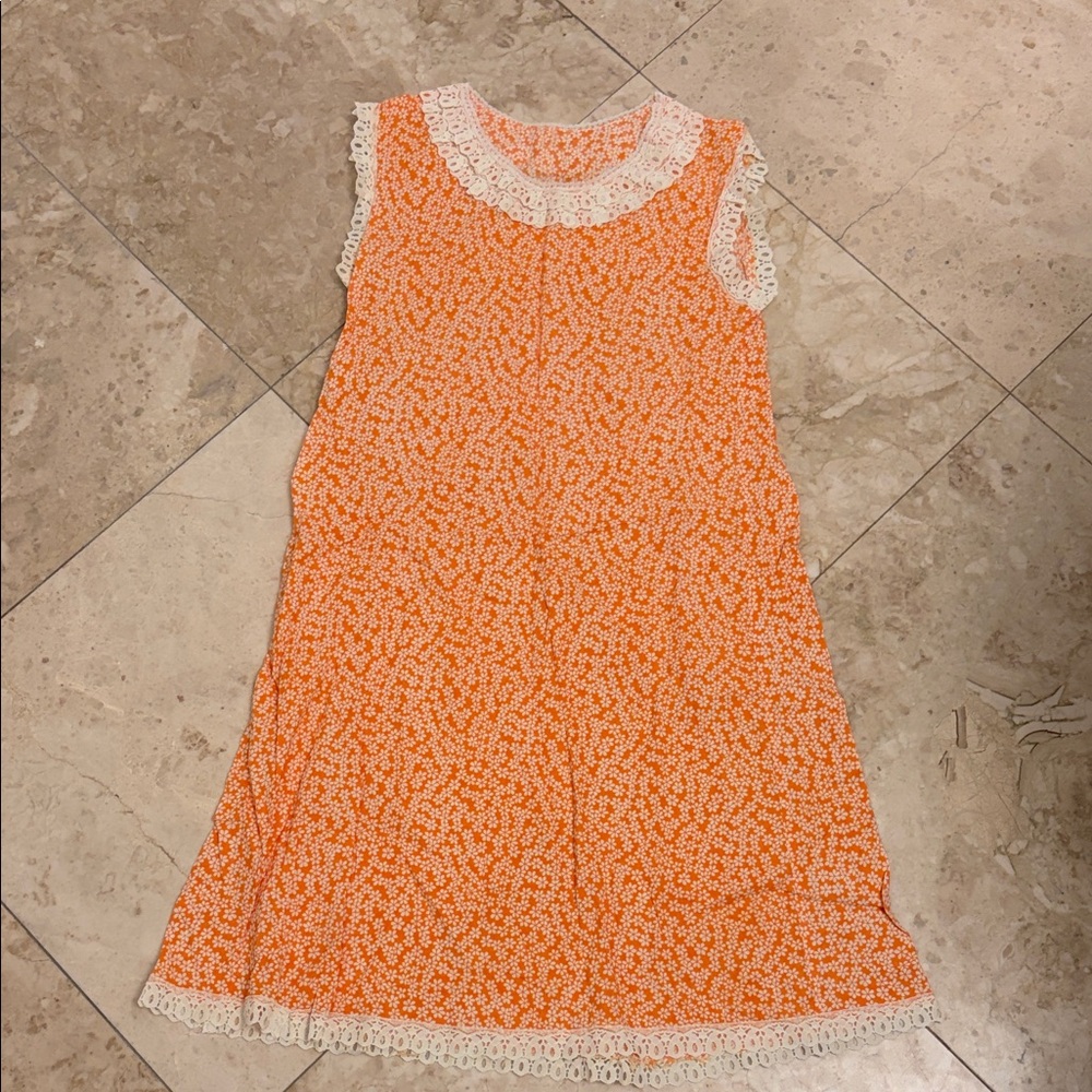 Vintage Orange Floral Lace-Trim Mini Dress